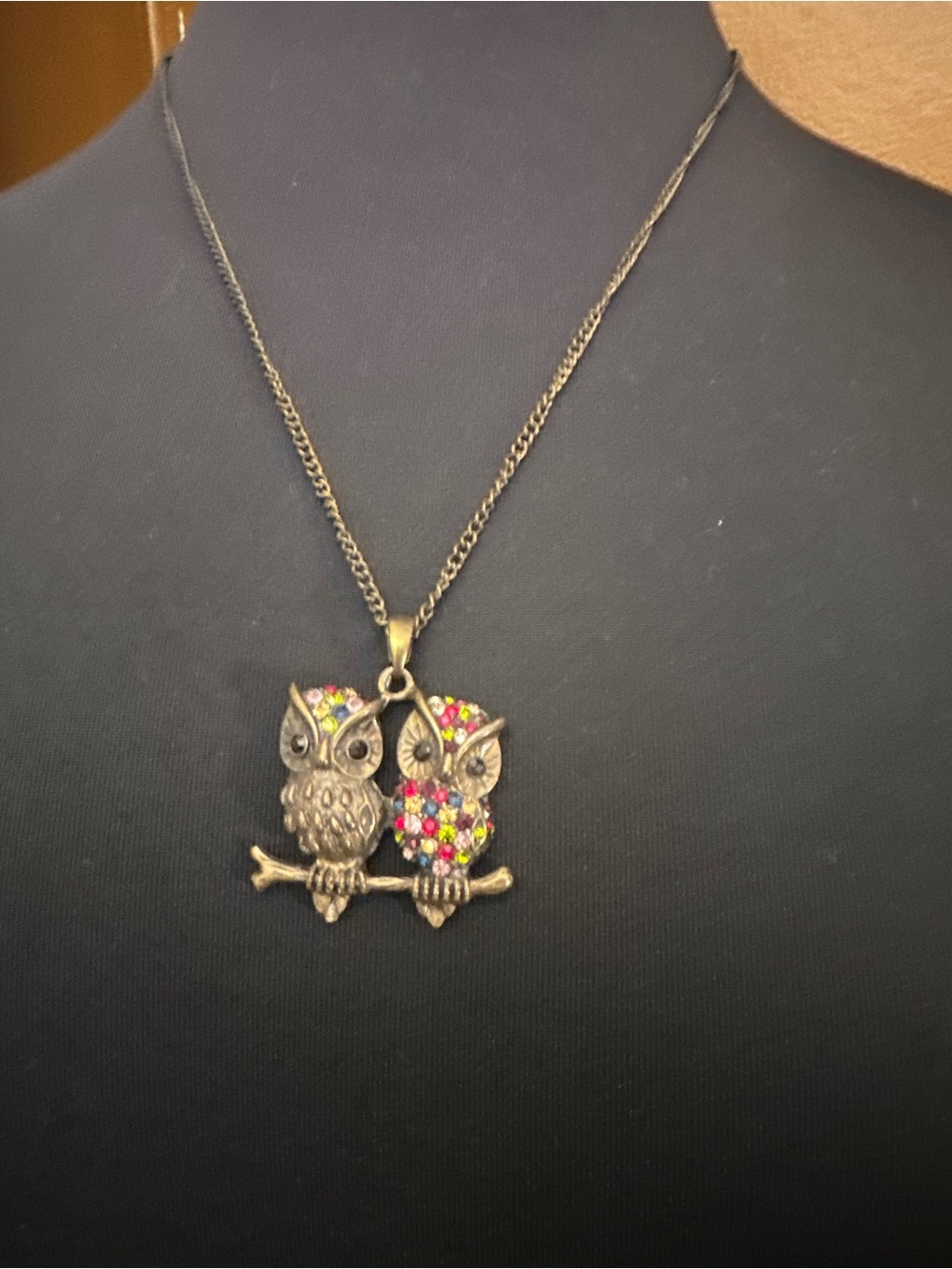 Vintage Bronze Tone Owl Necklace